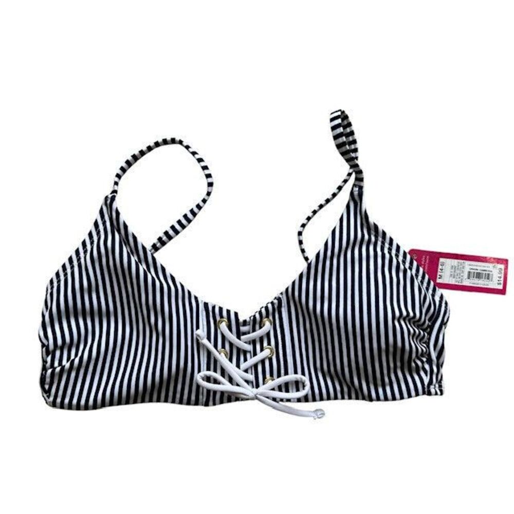 NWT! Black and White Stripe Bikini Top 4/6 Medium‎